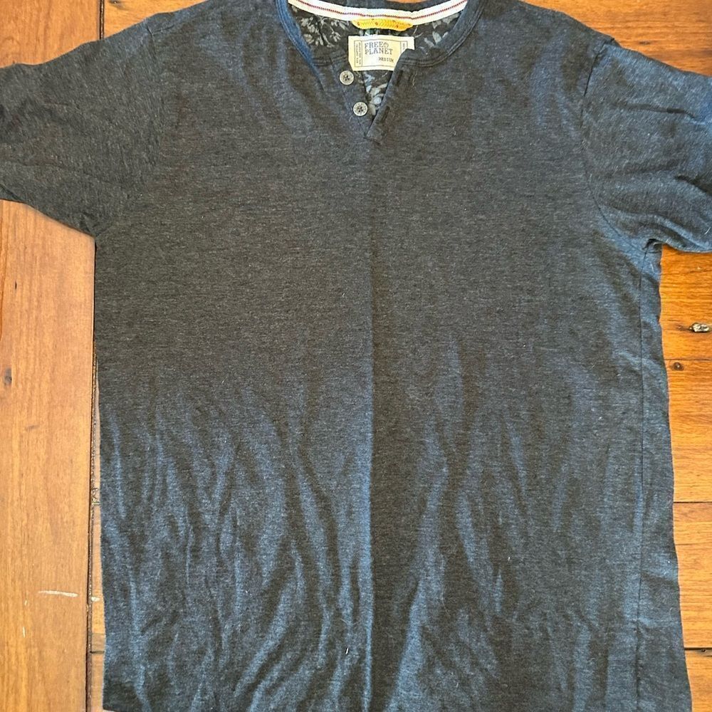 Free Planet Gray Short Sleeve Tee with V-Neck